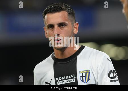 Napoli, Italia. 31 agosto 2024. Durante la partita di serie A Enelive tra SSC Napoli e Parma calcio allo stadio Diego Armando Maradona il 31 agosto 2024 a Napoli (foto di Agostino Gemito/Pacific Press) crediti: Pacific Press Media Production Corp./Alamy Live News Foto Stock