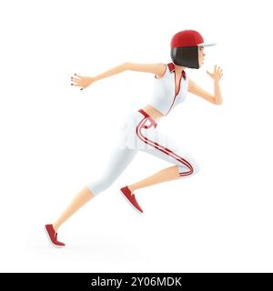 ragazza da baseball 3d che corre molto veloce, illustrazione isolata su sfondo bianco Foto Stock