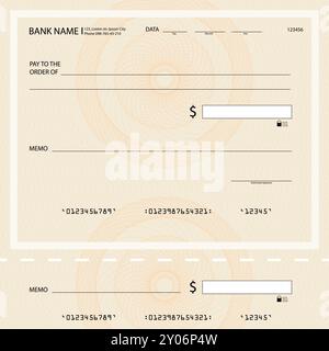 Assegno bancario con motivo a ghigliottina e luogo per scrivere l'importo e la firma personale, modello di fattura premio con filigrana, libretto di controllo o voucher per Illustrazione Vettoriale
