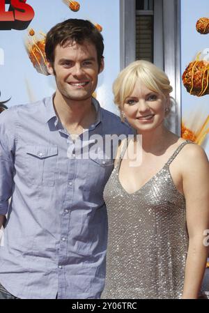 Bill Hader e Anna Faris alla prima di Los Angeles di 'Cloudy with A Chance of Meatballs' tenuta al Mann Village Theatre jn Westwood, USA il settembre Foto Stock