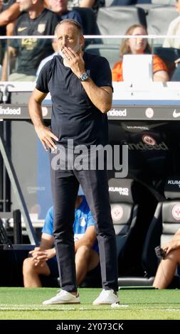 Francoforte sul meno, Germania. 31 agosto 2024. GER, Francoforte sul meno, 1. Bundesliga, Soccer, Eintracht Frankfurt - TSG Hoffenheim, Deutsche Bank Park, 31 agosto 2024, 2nd Matchday, capo-allenatore Pellegrino Matarazzo (TSG 1899 Hoffenheim), deluso. Credito: HMB Media/Alamy Live News Foto Stock