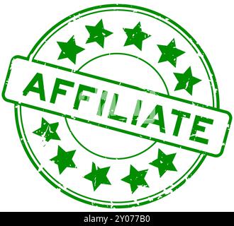 Scritta grunge verde affiliata timbro rotondo con guarnizione in gomma su sfondo bianco Illustrazione Vettoriale