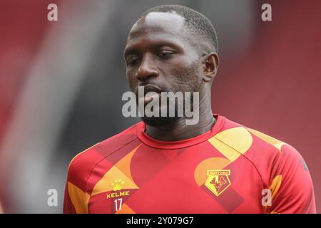 Sheffield, Regno Unito. 1 settembre 2024. Moussa Sissoko di Watford nella sessione di riscaldamento pre-partita durante la partita del Campionato Sky Bet Sheffield United vs Watford a Bramall Lane, Sheffield, Regno Unito, 1 settembre 2024 (foto di Alfie Cosgrove/News Images) a Sheffield, Regno Unito, il 1° settembre 2024. (Foto di Alfie Cosgrove/News Images/Sipa USA) credito: SIPA USA/Alamy Live News Foto Stock