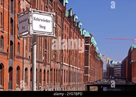 Speicherstadt Hamburg, Kehrwiedersteg, groesster auf Eichenpfaehlen gegruendete Lagerhauskomplex der Welt Foto Stock