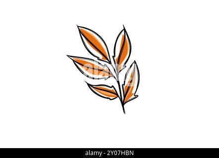 schizzo a mano libera della foglia autunnale, modello per adesivo Foto Stock