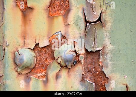 Acciaio arrugginito su una storica carrozza ferroviaria Foto Stock