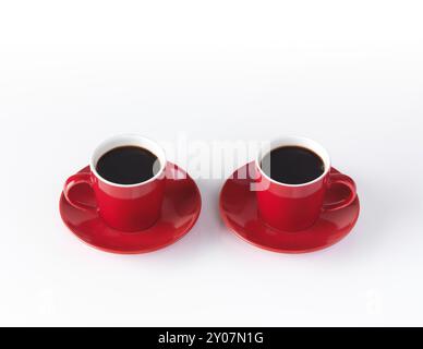 Rosso due tazzine per il caffè isolato su sfondo bianco Foto Stock