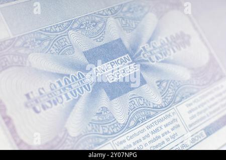 Primo piano dell'American Express Traveller's check da 1000 dollari Foto Stock