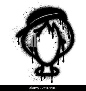 immagine di un volto umano disegnato in stile graffiti spruzzato con vernice nera Illustrazione Vettoriale