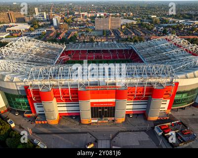 Vista aerea dello stadio di calcio del Manchester United Foto Stock