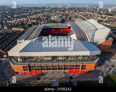 Vista aerea dell'Anfield Stadium, Liverpool. Foto Stock