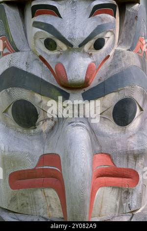 Alaska, Annette Island, Metlakatla. Tradizionale totem Tsimshian. Foto Stock