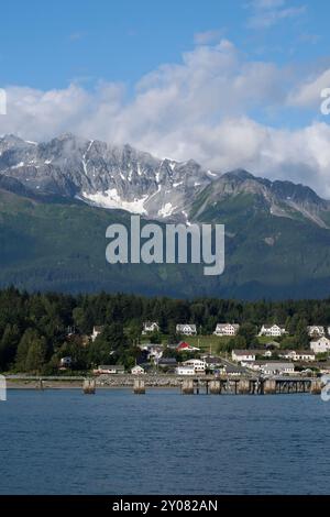 Alaska, Haines. Vista costiera dell'area portuale di Hanes. Foto Stock