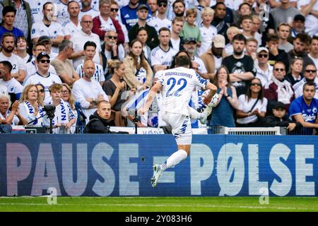 Danimarca. 1 settembre 2024. Giorgi Gocholeishvili del FC Copenhagen durante la partita 3F Superliga tra FC Copenhagen e Broendby IF al Parken di Copenaghen, domenica 1 settembre 2024. (Foto: Mads Claus Rasmussen/Ritzau Scanpix) credito: Ritzau/Alamy Live News Foto Stock