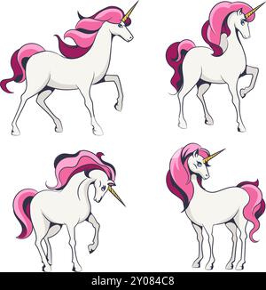 Set di unicorno cartoni animati Illustrazione Vettoriale