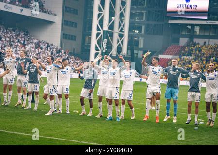 Danimarca. 1 settembre 2024. Giocatori del Copenhagen dopo la partita 3F Superliga tra FC Copenhagen e Broendby IF al Parken di Copenaghen, domenica 1 settembre 2024. (Foto: Mads Claus Rasmussen/Ritzau Scanpix) credito: Ritzau/Alamy Live News Foto Stock