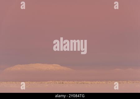 Montagne avvolte dalla nebbia in the Fells, Norrbotten, Lapponia, Svezia, dicembre 2012, Europa Foto Stock