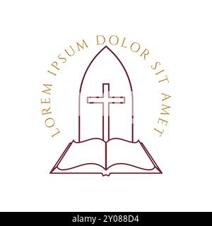 Jesus Christian Cross with Bible for Religion Church Chapel Gospel Icon Illustration Design Vector Illustrazione Vettoriale