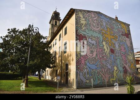 Pisa, Italia. 16 settembre 2023. Un murale di Keith Haring a Pisa, Italia, Europa Foto Stock