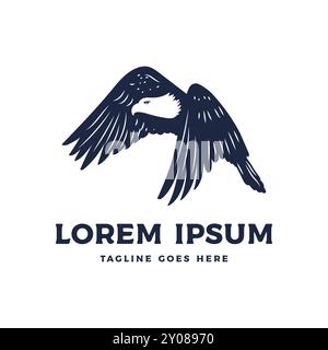 Vintage retro American Flying Bald Eagle Hawk Falcon Bird Icon Illustration Design Vector Illustrazione Vettoriale