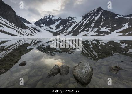 Tarfalasjoen, Kebnekaisefjaell, Norrbotten, Lapponia, Svezia, luglio 2015, Europa Foto Stock