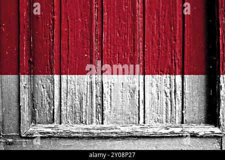 Bandiera dell'Indonesia dipinta su telaio in legno Foto Stock