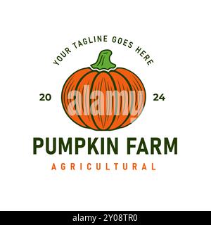 Illustrazione del design del logo Vector della zucca occidentale d'epoca retrò Illustrazione Vettoriale