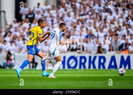 32 (BIF) - Frederik Alves Ibsen. 30 (FCK) - Elias Achouri. Superliga: FC København mod Brøndby IF - 01.09.24. København, Danmark. 1 settembre 2024. Foto Stock