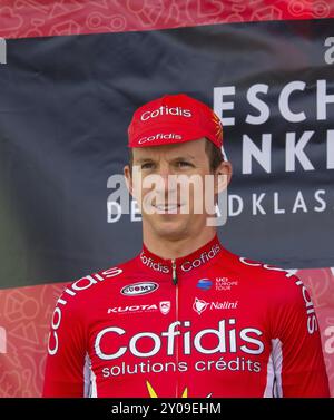 ESCHBORN, Germania, 1 MAGGIO 2018: Dimitri Claeys (Cofidis Solutions Credits) alla gara ciclistica Eschborn-Francoforte, Europa Foto Stock