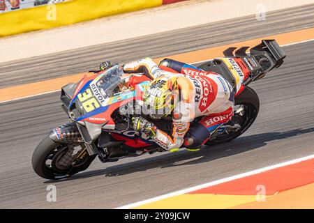 Alvcaniz, ESP. 1 settembre 2024. 36 Joan Mir (Spa-Repsol Honda Team) durante il Moto Grand Prix GoPro di Aragon prove libere MotoGP venerdì, MotoGP di Spagna sul circuito Motorland di Alcaniz il 1° settembre 2024 ad Alcaniz, Spagna. (Foto di Fabio Averna/Sipa USA) credito: SIPA USA/Alamy Live News Foto Stock