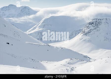 Vista dal ghiacciaio Reaidda al massiccio Saelka, Kebnekaisefjaell, Norrbotten, Lapponia, Svezia, marzo 2013, Europa Foto Stock