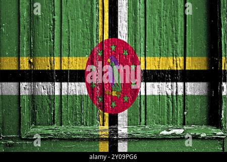 Bandiera di Dominica dipinta su telaio in legno Foto Stock