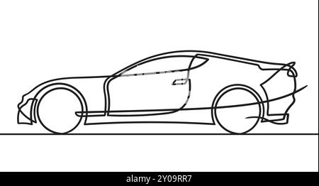 Disegno di una linea. Auto sportiva, roadster dal design moderno. Illustrazione vettoriale isolata su sfondo bianco. Linea continua senza interruzione. Illustrazione Vettoriale