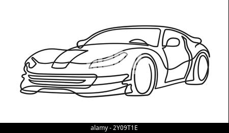 Disegno di una linea. Auto sportiva, roadster dal design moderno. Illustrazione vettoriale isolata su sfondo bianco. Linea continua senza interruzione. Illustrazione Vettoriale