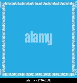 Antico ornamento greco meandro su sfondo blu. Vuoto per il design e il testo Illustrazione Vettoriale