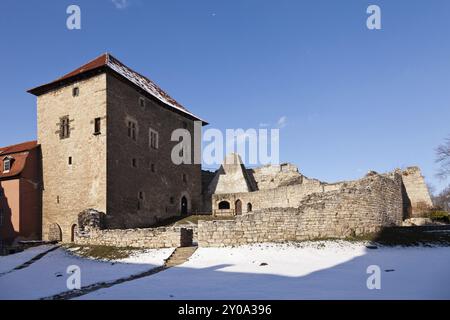 Il cortile del Castello d'acqua Kapellendorf in inverno il cortile del Castello d'acqua Kapellendorf in inverno, Germania, Europa Foto Stock