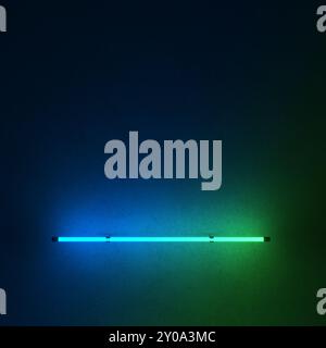 Lampade lineari al neon con un bagliore luminoso multicolore a gradiente. Sfondo scuro con luce al neon. illustrazione 3d. Foto Stock