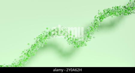 Grafico a bolle o sfere verdi bianche in aumento astratte su sfondo verde, informazioni sull'ambiente o informazioni sui dati astratti, illustrazione 3D. Foto Stock