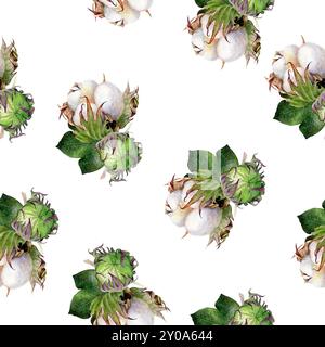 Un bellissimo ed elegante motivo floreale ad acquerello in cotone, perfetto per vari usi e design eleganti Foto Stock