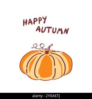 Un allegro design di zucca con un felice saluto autunnale, che mette in mostra lo spirito stagionale con colori caldi e linee semplici Illustrazione Vettoriale