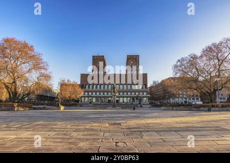 Oslo NORVEGIA, skyline della città presso il Municipio di Oslo Foto Stock