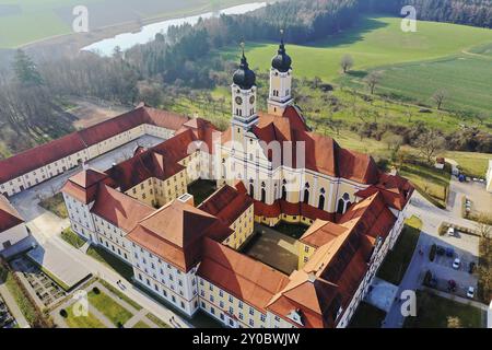 Abbazia di Roggenburg dall'alto Foto Stock