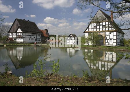 Idillio rurale con stagno villaggio Foto Stock