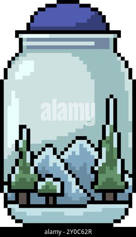 pixel art di sfondo isolato del vaso del terrario della neve Illustrazione Vettoriale