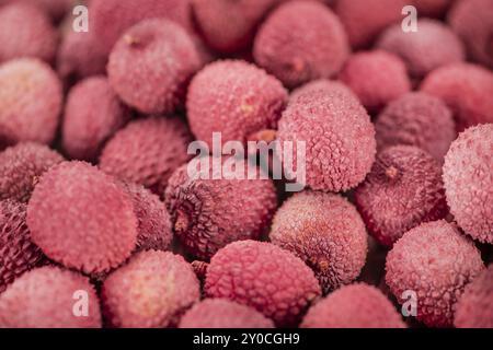 I litchi su un sfondo vintage come dettagliato di close-up shot (messa a fuoco selettiva) Foto Stock