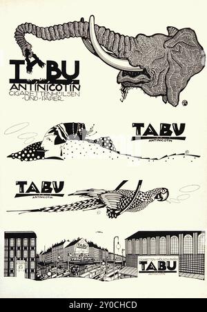 Julius Klinger (artista grafico austriaco 1876-1942) - TABU Antinicotin Cigarettenhülsen Papier (società di filtri per sigarette), disegni pubblicitari in Foto Stock