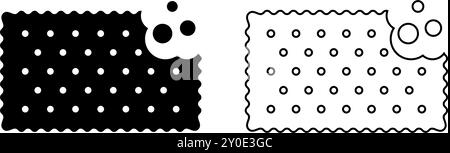 Nero e contorno morso i cracker con le briciole. Biscotti dolci o salati in forma rettangolare. Famose icone di spuntini croccanti isolate su sfondo bianco. Illustrazione grafica vettoriale. Illustrazione Vettoriale
