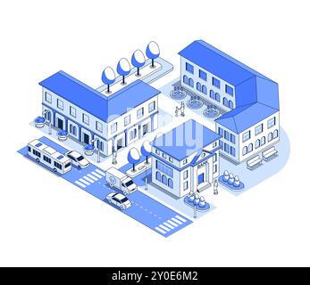 Banche cittadine ed edifici municipali - illustrazione isometrica vettoriale Illustrazione Vettoriale
