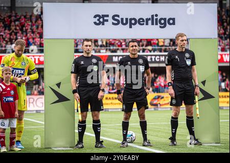 Silkeborg, Danimarca. 1 settembre 2024. L'arbitro Sandi Putros visto durante il 3F Superliga match tra Silkeborg IF e FC Midtjylland al Jysk Park di Silkeborg. Credito: Gonzales Photo/Alamy Live News Foto Stock