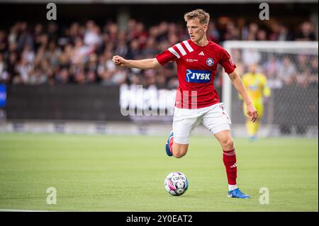 Silkeborg, Danimarca. 1 settembre 2024. Julius Nielsen (36) di Silkeborg SE visto durante il 3F Superliga match tra Silkeborg IF e FC Midtjylland al Jysk Park di Silkeborg. Credito: Gonzales Photo/Alamy Live News Foto Stock